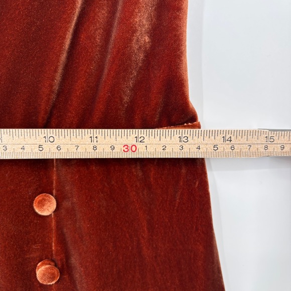 Revelry Billie Velvet Maxi Dress Sz 6 Rust Button High Slit Spaghetti Strap - Picture 12 of 14